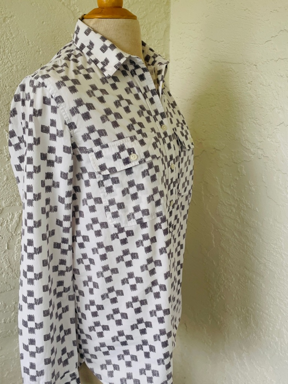 Madewell Women’s Size S Grey & White Geometric Print Long Sleeve Blouse. - Picture 7 of 8